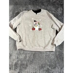Baxter & Wells Snowman Christmas Sweatshirt Women Large Gray Graphic Knit Cotton